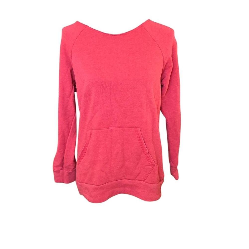 Red White Blue Apparel Women's Size Large Red Patch Flag Raw Neckline Sweatshirt